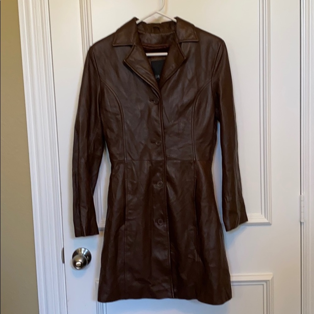 EUC BROWN LEATHER JACKET SMALL BROWN LEATHER COAT